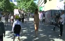 Dirty girls walking completely naked in public