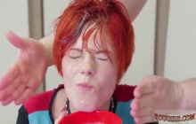 Redhead babe eating cum and extreme sex