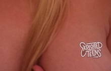 Blonde teen with big natural tits sucks cock