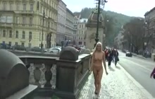 Blonde babe walking naked in public