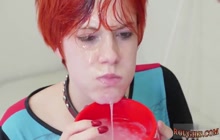 Redhead bitch facialized and eating fresh semen